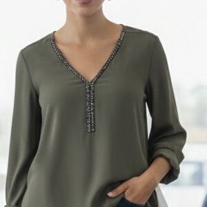 Juicy Couture Olive Green V-Neck Blouse